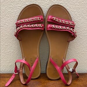 Coach Red pink Leather Chain Strap Flat Sandals Size 7.5
